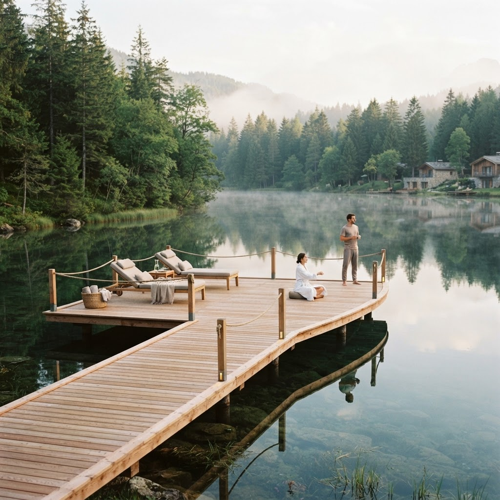 Reflection lake and ice bath pavilion