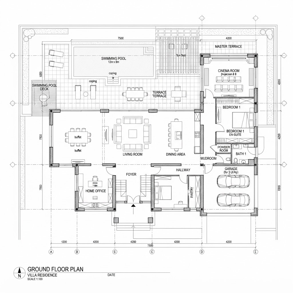 AutoCAD ground floor plan of the Forest Villa